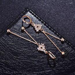 Dangle Earrings Fashion Model Fascinating Earring Two Strings Rose Gold Beads Plated Pendant Triangular White Zircon Dropping Ear