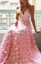 Party Dresses Pink V-neckline Tulle Flowers Prom Gowns Long A-Line Sleeveless Spaghetti Straps Illusion 2024 SIale