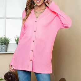 Women's Jackets Women Soft Thermal Knit Shirt Long Sleeve Oversize Sweater Top Sleep Solid Colour V Neck Button Cardigans Lady Outfits