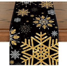 Christmas Decorations Snowflake Black Winter Linen Table Runners Kitchen Dining Decor Wedding Holiday Party Runner 240127