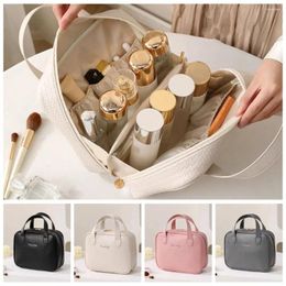 Cosmetic Bags Letter PU Leather Bag Zipper Waterproof Travel Wash Pure Color Toiletries Organizer Square Makeup Pouch