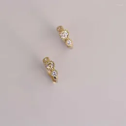 Hoop Earrings Cake Edge Three Diamond Pure 9K Gold Small Cute Temperament Mini Japanese And Korean