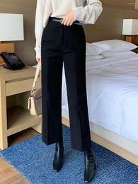 Women's Pants Elegant Thicken Straight Woolen Women Casual Loose 2024 Autumn Winter High Waist Korean Ladies Ankle-Length W856A