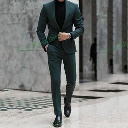 Classic Dark Green Male Suits Notched Lapel One Button Slim Fit Men Wedding Suit Groom Wear 2 Pieces Blazer Terno Masculino 240122