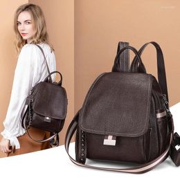 School Bags Genuine Leather Backpack Ladies Fashion Bag Pack Anti Theft Travel Urban Soft Vintage Backbag Punk Style Street Personality