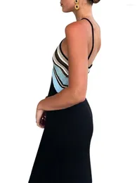 Casual Dresses Women Long Bodycon Dress Stripe Contrast Colour Sleeveless Cocktail Cami Summer Backless Party