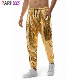 Shiny Gold Metallic Jogger Sweatpants for Men Hip Hop Casual Pocket Cargo Trousers Disco Dance Party Festival Prom Streetwear 240124