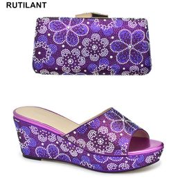 African Shoe and Bag Set Decorated with Rhinestone Summer High Heeled Shoes for Women Italian Matching Bags 240130