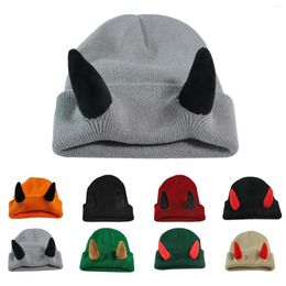 Berets Devil Horns Men Hat Knitted Beanie With Women Hip Hop Daemon Mens Winter Hats Flannels For Gear