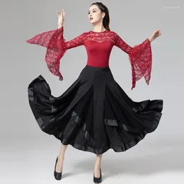 Stage Wear Women Ballroom Dance Outfit Adult Waltz Dancing Performance Costume Lace Bodysuit Long Skirt Tango Practise Clothes DL9901