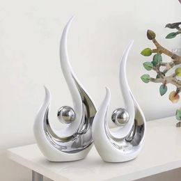 2 Pieces Modern Abstract Sculpture Statue Office Home Decor Tabletop Ornament Ceramic Figures 240202