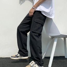 Men's Pants Summer Sweatpants Loose Pattern Men Cargo Solid Color Great Stitching Deep Crotch Multi Pockets