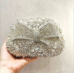 Women Rhinestone Clutch Purse Evening Bag Silver Metal Diamond Wedding Clutches Women Crystal Party Purses Bow Mini Handbags 240130