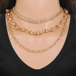 Choker 4Pcs Gold Colour Multi Layered Crystal Chains Necklace For Women Girl Handmade Chain Vintage Fashion Jewellery Gift