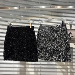 Skirts Short Sequin Skirt For Women 2024 Spring Summer Elegant Socialite Catwalk Full-Body Sequined Shiny Hip Rose Pink