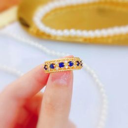 Cluster Rings Italian Retro Court Style Lace Craft Row Ring Tail Blue Spinel High Carbon Diamond Open Female