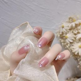 False Nails Light Pink Glitter Setting Manicure Easy To Apply Simple Peel Off For Stage Performance Wear