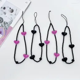 Keychains Tassels Phone Chain Y2k Black Pink Loves Heart Beaded Sweet Bag Car Pendant