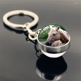 Keychains Accessories Horse Picture Time Stone Keychain Double-Sided Glass Ball Key Chain Cute Diy