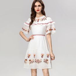 Women's Runway Dresses O Neck Short Sleeves Embroidery Piping Ruffles Fashion Mini High Street Casual Vestidos