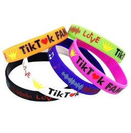 Fashion Tik Tok Children039s Silicone Bracelet Colorful Letters Printed Tiktok Kids Candy Colors Rubber Wrist Band Halloween Ac6202368