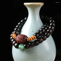 Strand Vintage Double-layer Black Sandalwood Bead Bracelet For Women Natural Wooden Buddhist Prayer Men