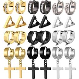 Stud Earrings WKOUD 12 Pairs Of Men's Black Stainless Steel Ring Earring Set Men Women Jewelry Huggie Ear Piercing