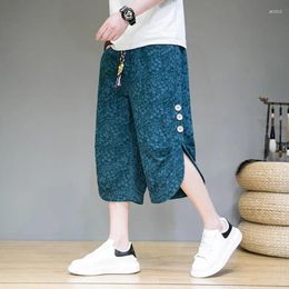 Men's Pants Chinese Style Cropped Summer 2024 Linen Casual Baggy Wide Leg Trend Cotton Sports Shorts Homme