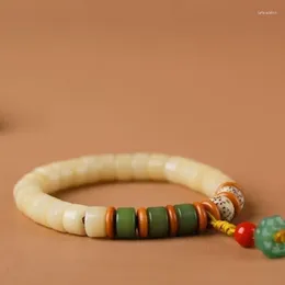 Strand Buddhist Prayer Beads Bracelet With Natural White Jade Bodhi Root Lotus Flower Women's Ethnic Style Three-color