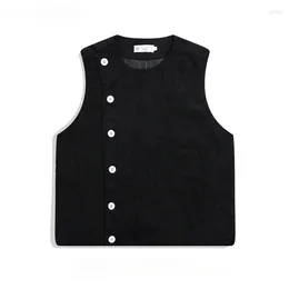 Men's Vests Spring And Autumn Solid Colour O-neck Corduroy Single-breasted Coat Youth Japanese College Style Waistcoat Vest Tops