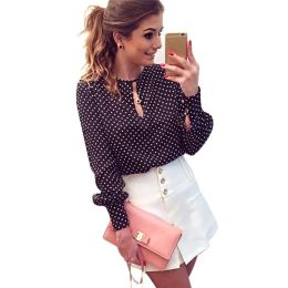 Langarm Schlitz Offene Frauen Bluse Chiffon Hohl Sexy Casual Hemd Plus Größe Frauen Tops Blusas bluse Polka Dots Shirt top