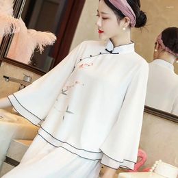 Ethnic Clothing Chinese Style Women Qipao Tops Clothes Hanfu Plain Elegant Retro Zen China Traditional Shirt Tang Suit Loose Blouse