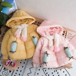 Jackets 2024 Autumn Winter Girls Jacket Fashion Hooded Plus Velvet Warm Baby Coat For Girl Sweet Christmas Princess Outwear Kids Clothes