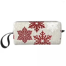 Cosmetic Bags Christmas Sparkling Red Snowflakes Makeup Bag Pouch Travel Toiletry Organizer Storage Men Women