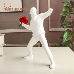 NORTHEUINS Resin Banksy Figurines for Interior Flower Thrower Statue Bomber Sculpture Home Desktop Decor Art Collection Objects 240130