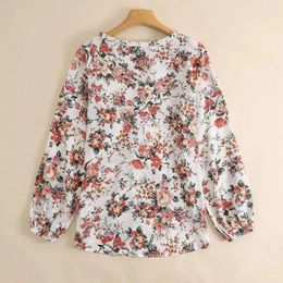 Women's Blouses V-neck Loose Fit Blouse Bohemian Floral Print V Neck Spring Shirt For Women Elegant Mid Length Lantern Sleeve Top With Soft