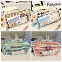 Transparent Pencil Bag Double Layers Large Capacity Case Pen INS Style Stationery Pouch Cosmetic