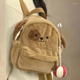 School Bags Korean Version 2024 Plush Puppy Backpack Cute Soft Girl Bag Furry Cartoon Student Freshing