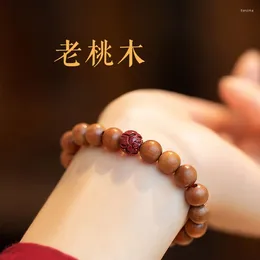 Strand Design Old Peach Wood Lotus Vermilion Sand Bracelet Art Men's And Women's Jewelry Retro Ethnic Style Birthyear