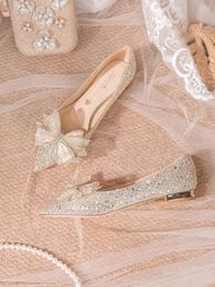 Dress Shoes Engagement Women Showy Clothing Princesses Wedding Two Wear Low Heels For Pregnant Crystal Flat Brides