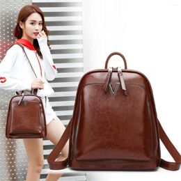 School Bags 2024 High Qublity European And American Fashion Oil Wax Retro Cowhide Women's Waterproof Classic Backpack