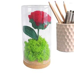 Decorative Flowers Rose In Vase Preserved Flower Crocheted Night Light Lamp Enchant Artificial Women Valentine Gifts Crochet