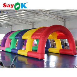 8x2.5x2mH (26x8.2x6.5ft) Inflatable Rainbow Tunnel Tent Car Tunnel Colourful Inflatable Exhibition Structure Arch Tent for Party Advertising