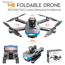 Drones New M8 Pro GPS Drone 6K HD ESC Dual Camera 5G Wifi Brushless 360 laser Obstacle Avoidance Folding RC Dron Quadcopter Toy Gift YQ240213