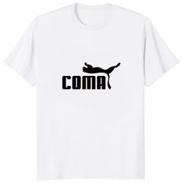 Funny Coma Parody Print Graphic Mens T-shirts Short Sleeve Loose Casual Classic T-shirt Novelty Basic Y2k Harajuku Tshirts 240129