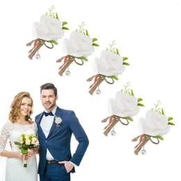 Decorative Flowers 5PCS Wedding Boutonniere Pin Fixed Plastic Artificial Flower Corsage For Bride And Groom