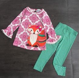 Halloween clothes Brand New 28T Girl RE Brand Cute Fox Cartoon Blouse and Green Pants 2 Pieces Suit4905211