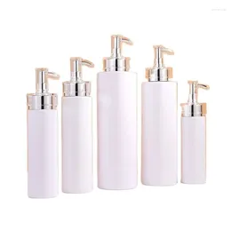 Storage Bottles 10pcs White Plastic Lotion Bottle Silver Pump Empty Round Shampoo Refillable 100ml 120ml 150ml 200ml 300ml 400ml 500ml