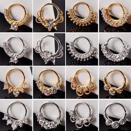 16PCS Cz Nose Hoop Nostril Bendable Ring Zircon Cartilage Tragus Daith Earrings Septum Clicker Helix Conch Rook Piercing Jewellery 240130