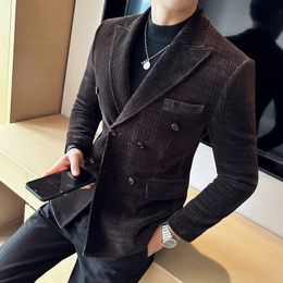 Brand Clothing Mens Corduroy Suit JacketsMale Slim Fit Fashion High Quality TuxedoMan Spring Autumn Blazers Office Dress 240201